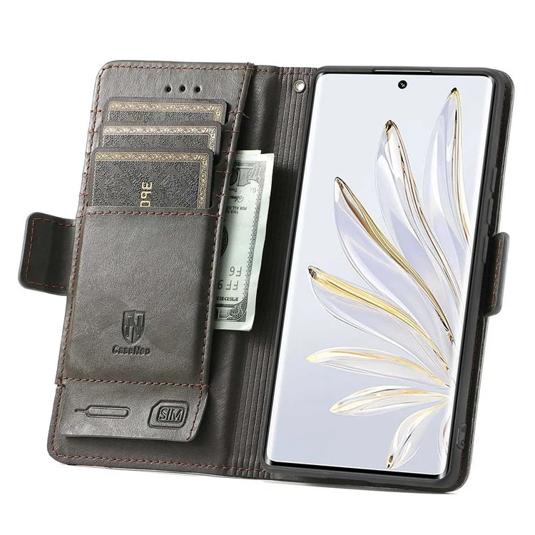 CASENEO 002 Serie Business Style Lederhülle für Honor 70 5G, Standfunktion Wallet Splicing Phone Cover mit RFID-Blockierung - Grau