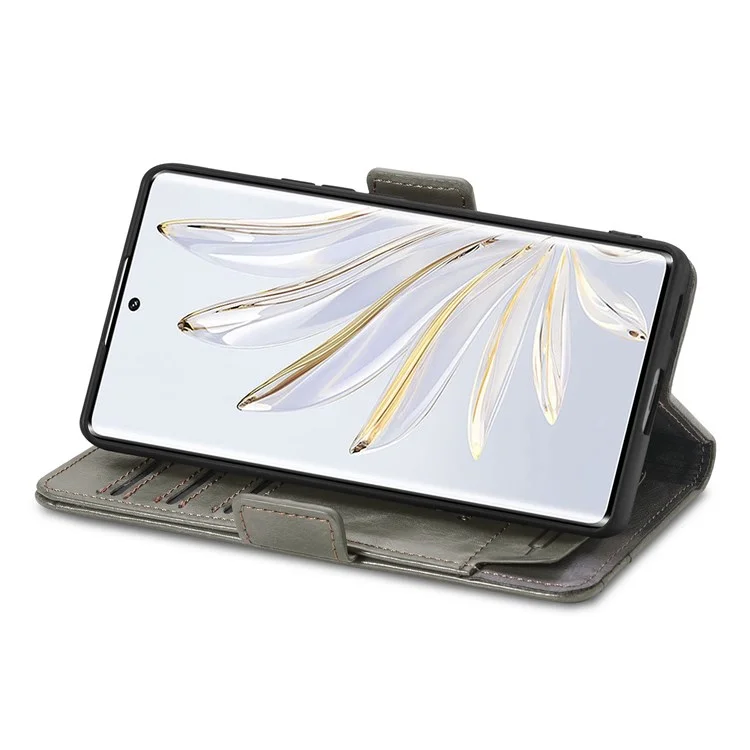 CASENEO 002 Serie Business Style Lederhülle für Honor 70 5G, Standfunktion Wallet Splicing Phone Cover mit RFID-Blockierung - Grau