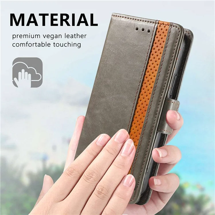 CASENEO 002 Serie Business Style Lederhülle für Honor 70 5G, Standfunktion Wallet Splicing Phone Cover mit RFID-Blockierung - Grau