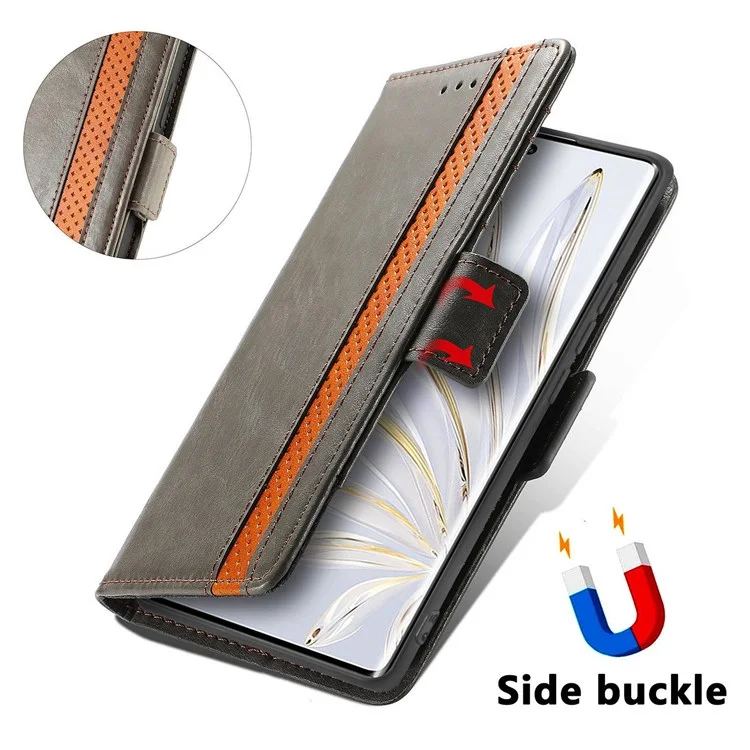 CASENEO 002 Serie Business Style Lederhülle für Honor 70 5G, Standfunktion Wallet Splicing Phone Cover mit RFID-Blockierung - Grau