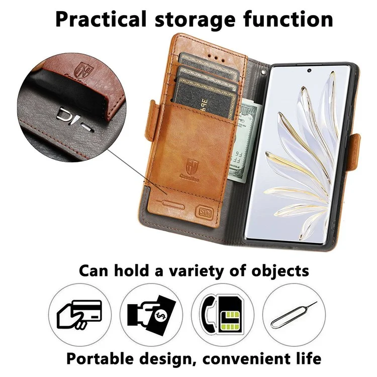 CASENEO 002 Serie Business Style Lederhülle für Honor 70 5G, Standfunktion Wallet Splicing Phone Cover mit RFID-Blockierung - Grau