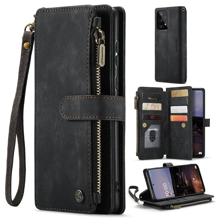 CASEME C30 Series pour Samsung Galaxy A33 5G Étui de téléphone résistant aux chocs avec poche zippée Portefeuille Étui en cuir PU Fentes pour cartes multiples Support pour téléphone Couverture - Noir