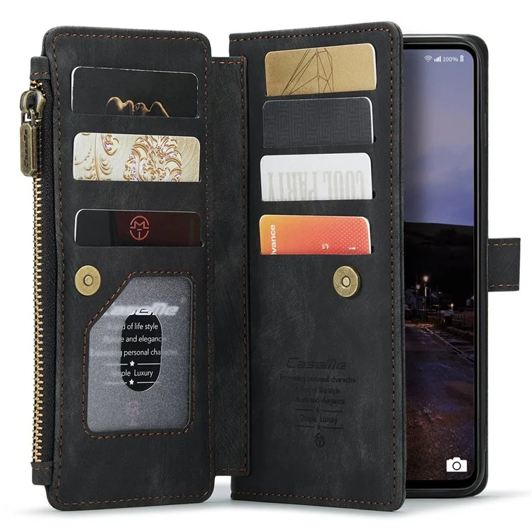CASEME C30 Series pour Samsung Galaxy A33 5G Étui de téléphone résistant aux chocs avec poche zippée Portefeuille Étui en cuir PU Fentes pour cartes multiples Support pour téléphone Couverture - Noir
