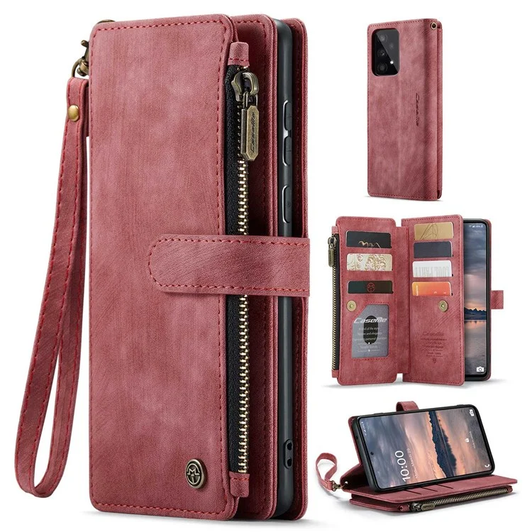 CASEME C30 Series per Samsung Galaxy A33 5G Custodia del telefono antiurto con tasca con zip Portafoglio PU Pelle Slot per più carte Supporto Custodia per telefono - Rosso