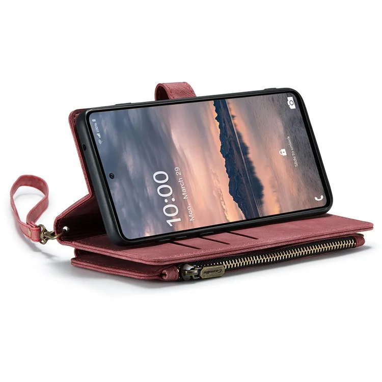 CASEME C30 Series per Samsung Galaxy A33 5G Custodia del telefono antiurto con tasca con zip Portafoglio PU Pelle Slot per più carte Supporto Custodia per telefono - Rosso