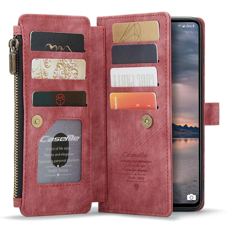 CASEME C30 Series per Samsung Galaxy A33 5G Custodia del telefono antiurto con tasca con zip Portafoglio PU Pelle Slot per più carte Supporto Custodia per telefono - Rosso