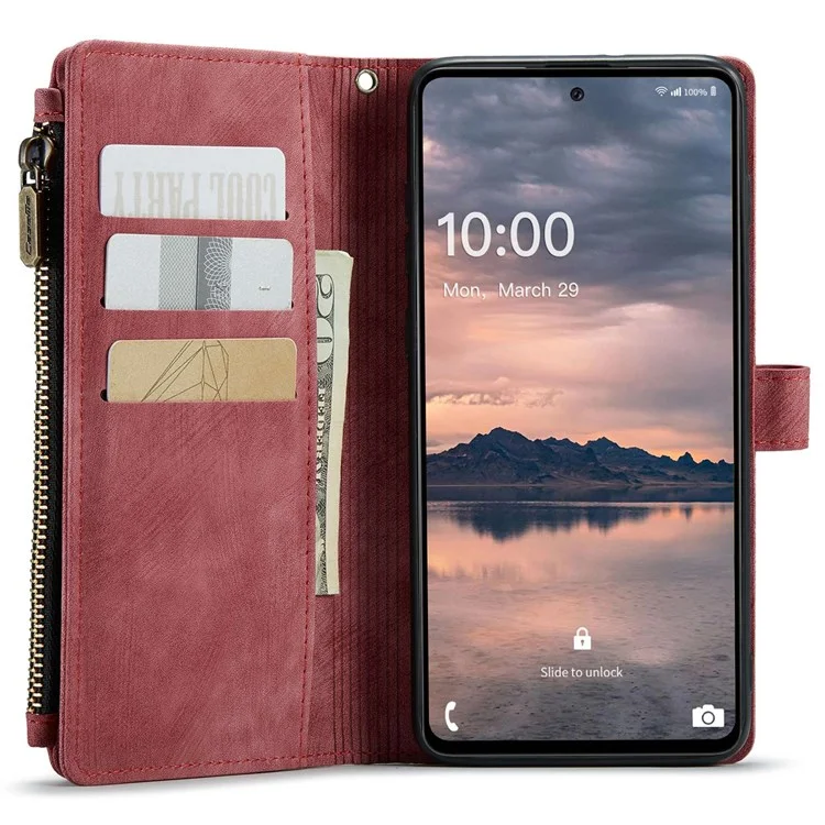 CASEME C30 Series per Samsung Galaxy A33 5G Custodia del telefono antiurto con tasca con zip Portafoglio PU Pelle Slot per più carte Supporto Custodia per telefono - Rosso