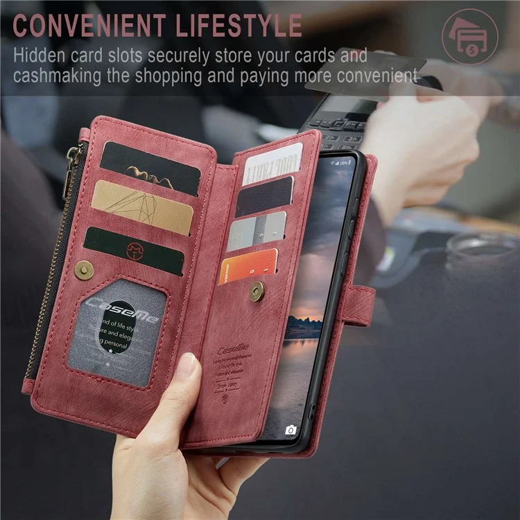 CASEME C30 Series per Samsung Galaxy A33 5G Custodia del telefono antiurto con tasca con zip Portafoglio PU Pelle Slot per più carte Supporto Custodia per telefono - Rosso