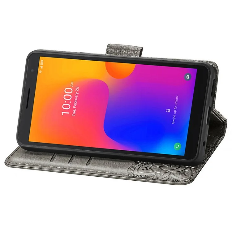 Pour Alcatel 1B (2022) Portefeuille de Papillons Imprimé Stand pu Leather Shockproof Flip Cover Avec Bracelet de Poignet - Gris