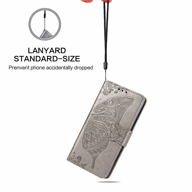 Pour Alcatel 1B (2022) Portefeuille de Papillons Imprimé Stand pu Leather Shockproof Flip Cover Avec Bracelet de Poignet - Gris