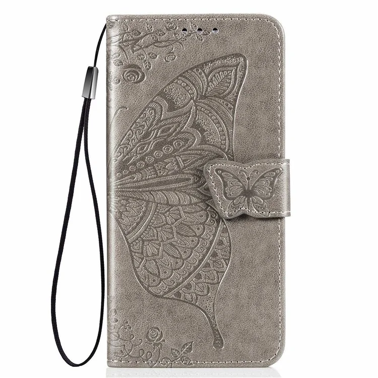Pour Alcatel 1B (2022) Portefeuille de Papillons Imprimé Stand pu Leather Shockproof Flip Cover Avec Bracelet de Poignet - Gris