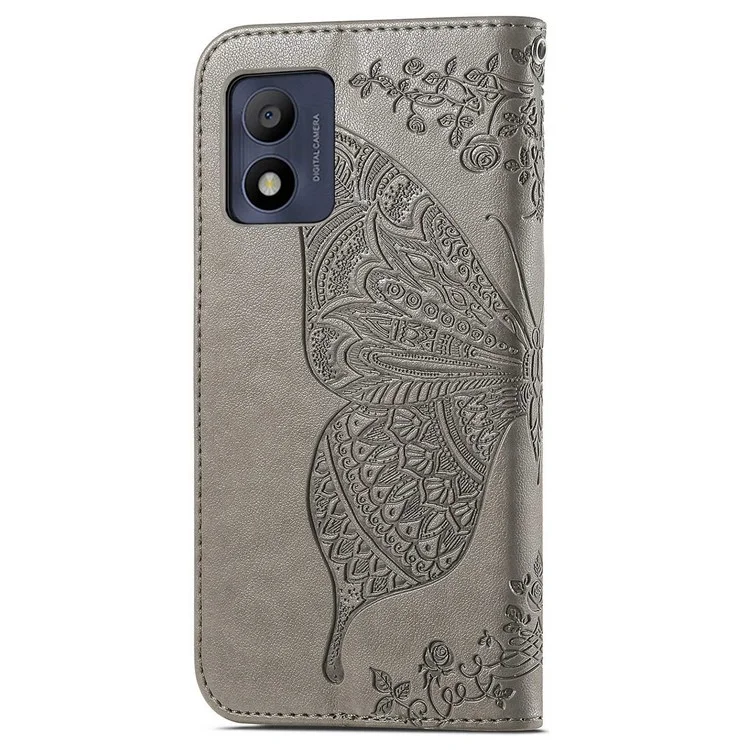 Pour Alcatel 1B (2022) Portefeuille de Papillons Imprimé Stand pu Leather Shockproof Flip Cover Avec Bracelet de Poignet - Gris