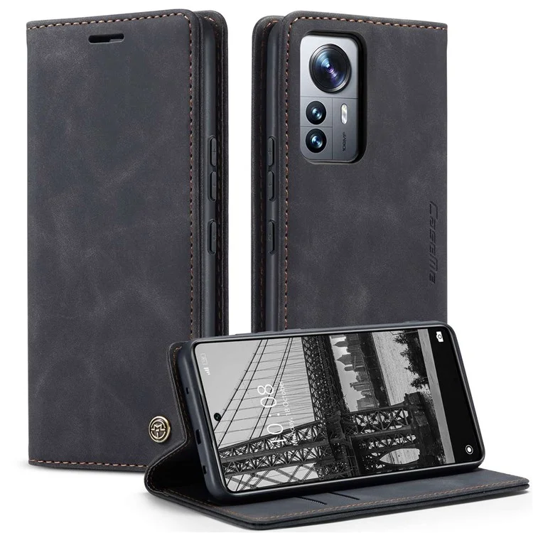 CASEME 013 Series for Xiaomi 12 Lite 5G PU Leather Wallet Case Magnetic Auto-absorbed Stand Phone Case - Black