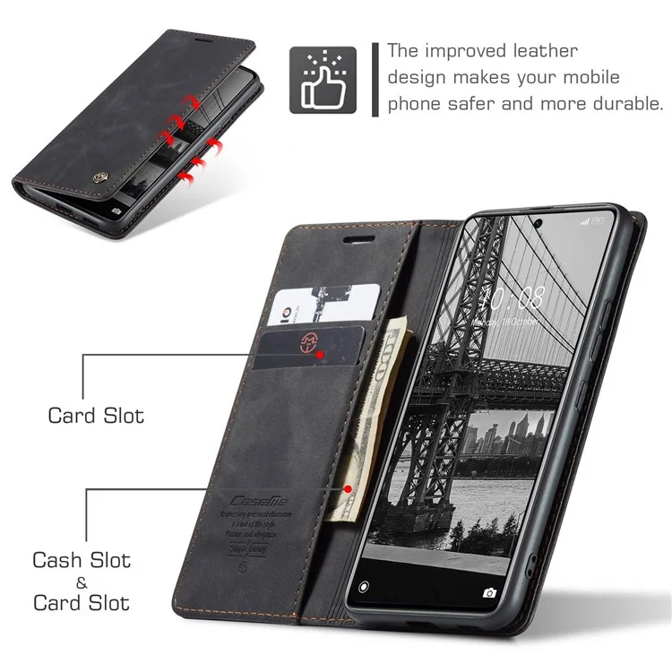 CASEME 013 Series para Xiaomi 12 Lite 5G Funda de Billetera de Piel PU con Cierre Magnético y Soporte Incorporado - Negro