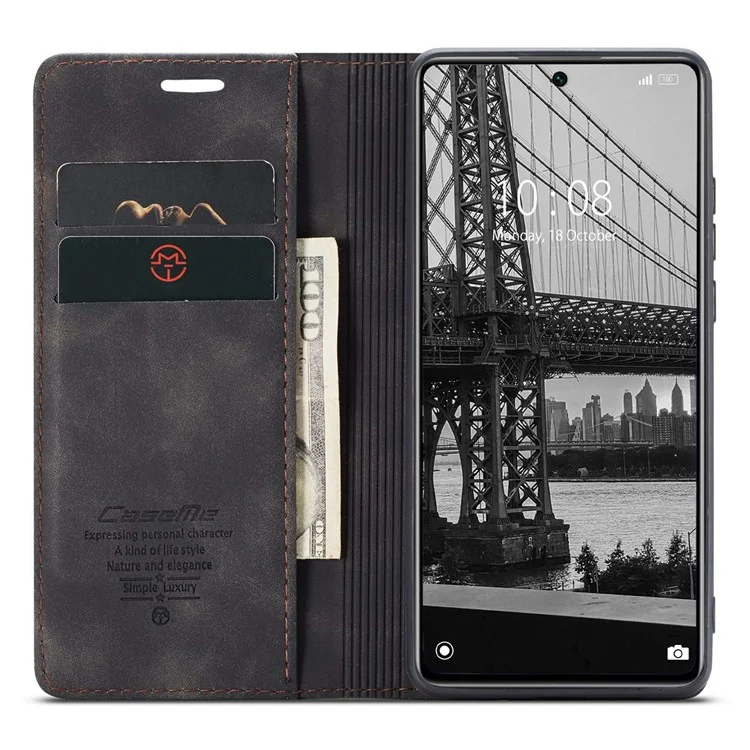 CASEME 013 Series for Xiaomi 12 Lite 5G PU Leather Wallet Case Magnetic Auto-absorbed Stand Phone Case - Black