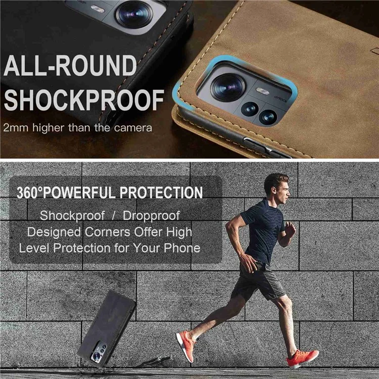 CASEME 013 Series para Xiaomi 12 Lite 5G Funda de Billetera de Piel PU con Cierre Magnético y Soporte Incorporado - Negro