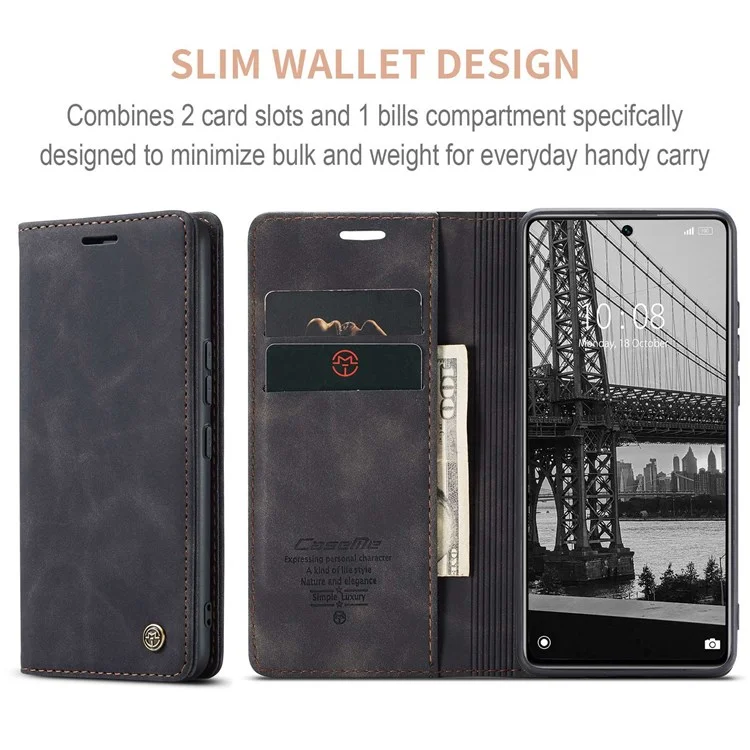 CASEME 013 Series para Xiaomi 12 Lite 5G Funda de Billetera de Piel PU con Cierre Magnético y Soporte Incorporado - Negro