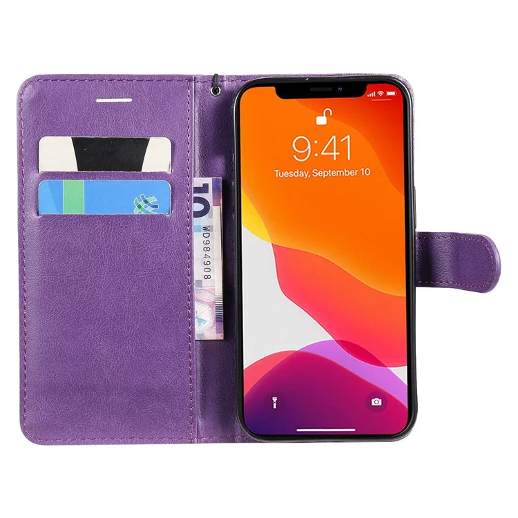 Per Iphone 14 6,1 Pollici in Pelle KT Serie 2 Anti-fall Wallet Telefono Case PU in Pelle Full Protection Full Cover Magnetic Flip Cover Con Cinturino - Viola