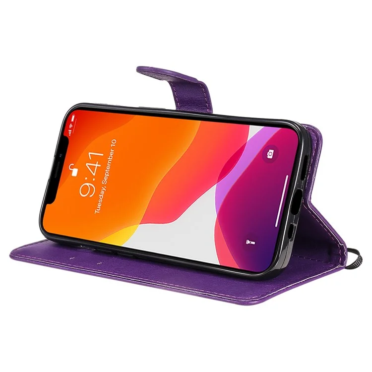 Per Iphone 14 6,1 Pollici in Pelle KT Serie 2 Anti-fall Wallet Telefono Case PU in Pelle Full Protection Full Cover Magnetic Flip Cover Con Cinturino - Viola