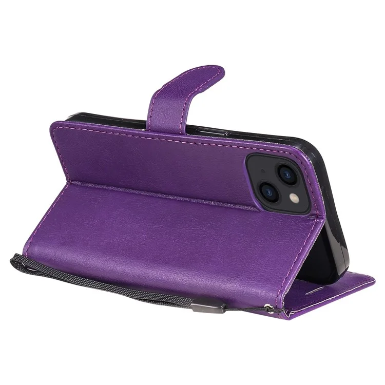 Per Iphone 14 6,1 Pollici in Pelle KT Serie 2 Anti-fall Wallet Telefono Case PU in Pelle Full Protection Full Cover Magnetic Flip Cover Con Cinturino - Viola