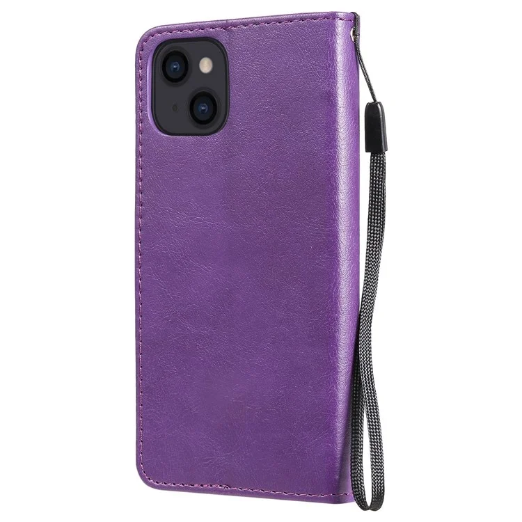 Per Iphone 14 6,1 Pollici in Pelle KT Serie 2 Anti-fall Wallet Telefono Case PU in Pelle Full Protection Full Cover Magnetic Flip Cover Con Cinturino - Viola