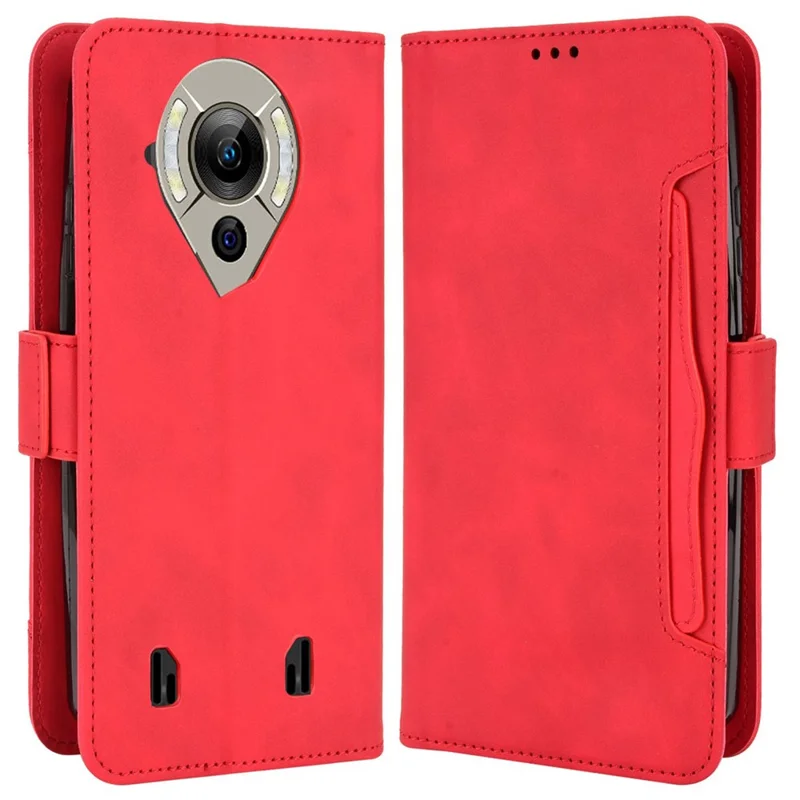 Multiple Card Slots PU Leather Case for Oukitel WP16, Double Magnetic Clasp Folio Flip Phone Case with Stand Wallet - Red