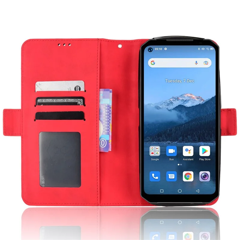 Multiple Card Slots PU Leather Case for Oukitel WP16, Double Magnetic Clasp Folio Flip Phone Case with Stand Wallet - Red