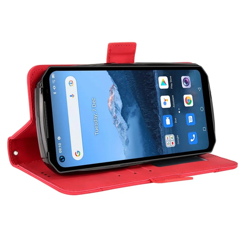 Multiple Card Slots PU Leather Case for Oukitel WP16, Double Magnetic Clasp Folio Flip Phone Case with Stand Wallet - Red