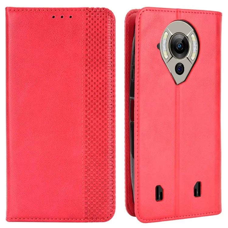 Retro Texture PU Leather Case for Oukitel WP16, Magnetic Auto-absorbed Shockproof Phone Cover with Stand Wallet - Red