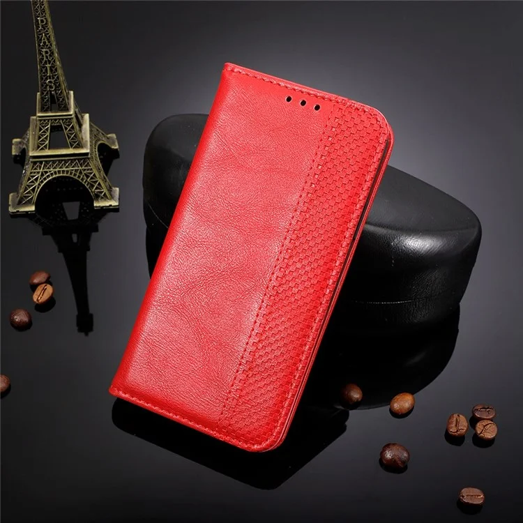 Retro Texture PU Leather Case for Oukitel WP16, Magnetic Auto-absorbed Shockproof Phone Cover with Stand Wallet - Red
