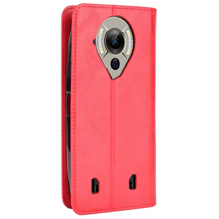 Retro Texture PU Leather Case for Oukitel WP16, Magnetic Auto-absorbed Shockproof Phone Cover with Stand Wallet - Red