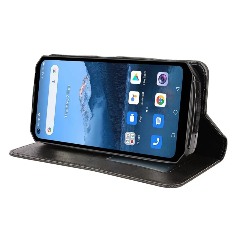 Retro Texture PU Leather Case for Oukitel WP16, Magnetic Auto-absorbed Shockproof Phone Cover with Stand Wallet - Black