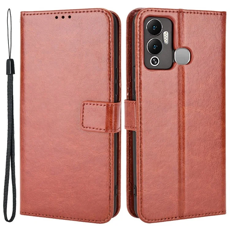 Pour Infinix Hot 12 Play 4G Crazy Horse Texture Flip Stand Wallet Phone Case Magnetic Clasp PU Leather Protective Cover - Marron