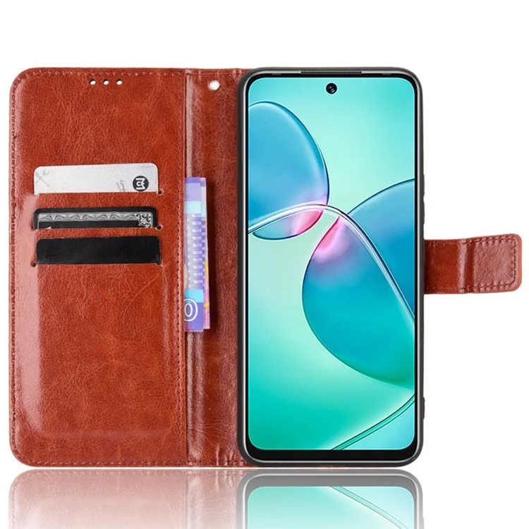 Pour Infinix Hot 12 Play 4G Crazy Horse Texture Flip Stand Wallet Phone Case Magnetic Clasp PU Leather Protective Cover - Marron