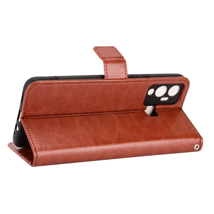 Pour Infinix Hot 12 Play 4G Crazy Horse Texture Flip Stand Wallet Phone Case Magnetic Clasp PU Leather Protective Cover - Marron