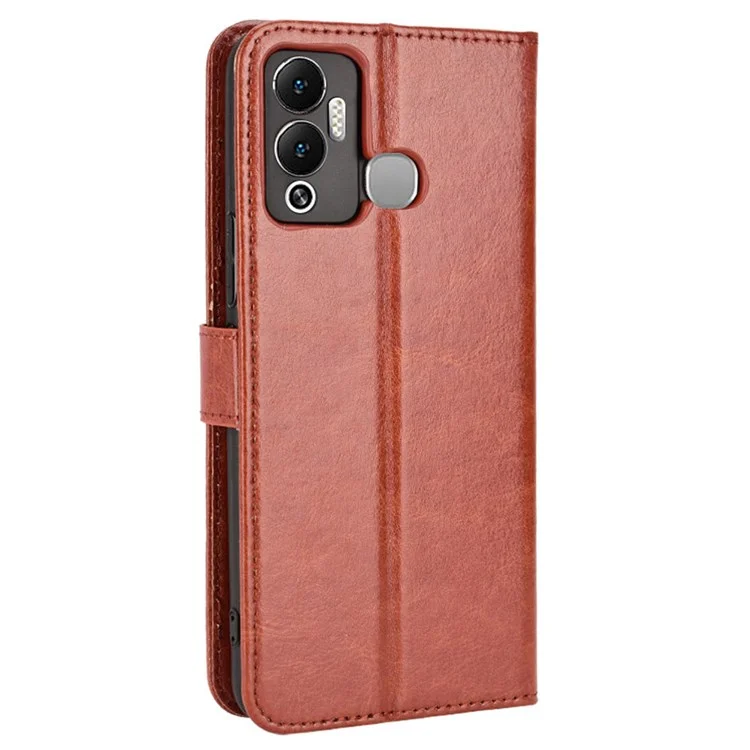 Pour Infinix Hot 12 Play 4G Crazy Horse Texture Flip Stand Wallet Phone Case Magnetic Clasp PU Leather Protective Cover - Marron