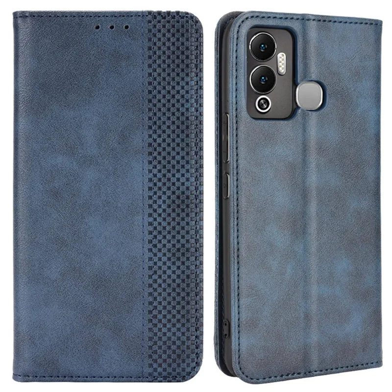 Para Infinix Hot 12 Play 4G Anti-Drop PU Leather Retro Flip Wallet Case Función de soporte Carcasa a prueba de golpes Cierre magnético automático - Azul