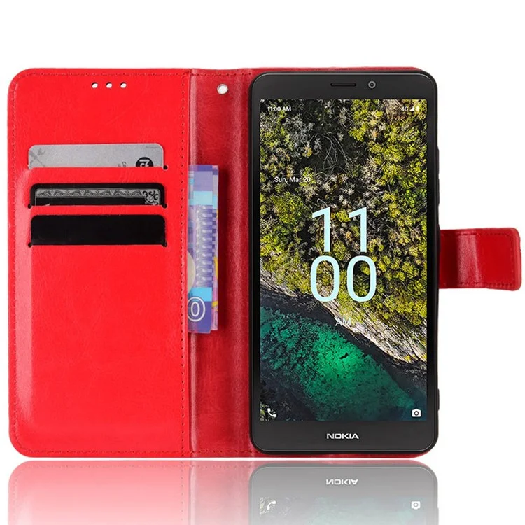 Para a Carteira de Suporte Crazial Nokia C100 4g Pele de Cavalo Maluco - Vermelho