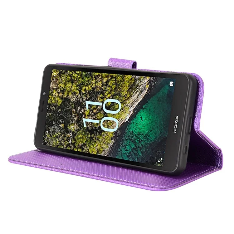 For Nokia C100 4G Diamond Texture Stand Wallet Phone Case PU Leather + TPU Full Protection Cover - Purple