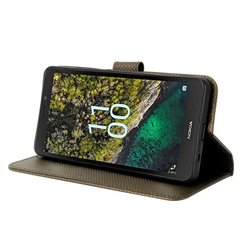 För Nokia C100 4G Diamantstruktur Ställbara Plånboksfodral för Telefon PU-läder + TPU Helskalskyddsomslag - Brun