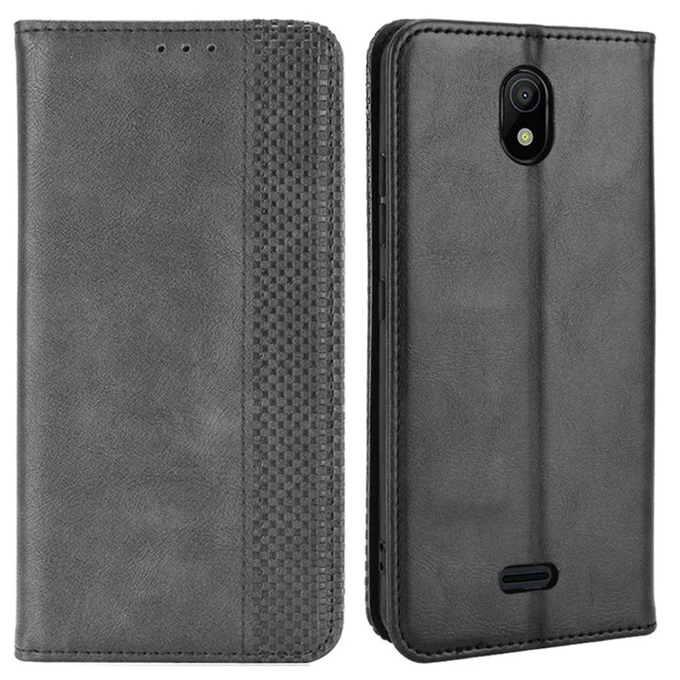 For Nokia C100 4G PU Leather Retro Flip Wallet Case Stand Function Flip Auto Closing Magnetic Cover - Black