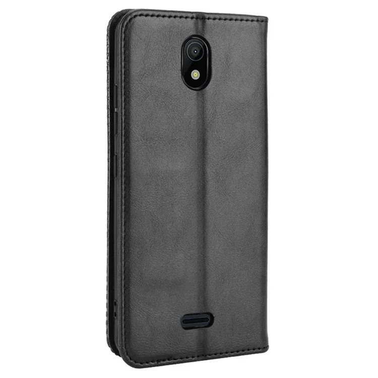 For Nokia C100 4G PU Leather Retro Flip Wallet Case Stand Function Flip Auto Closing Magnetic Cover - Black