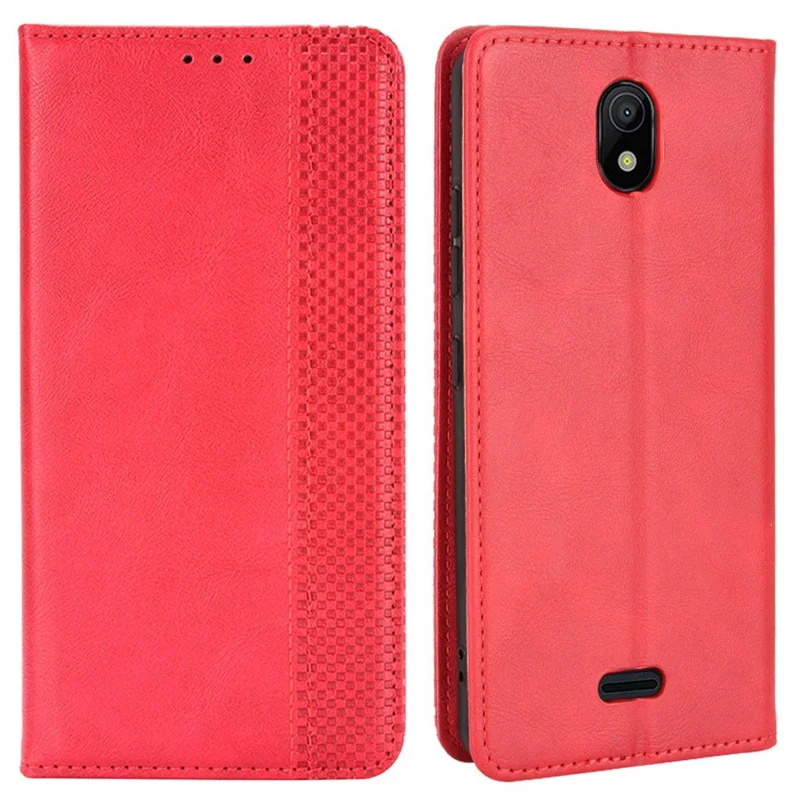 For Nokia C100 4G PU Leather Retro Flip Wallet Case Stand Function Flip Auto Closing Magnetic Cover - Red