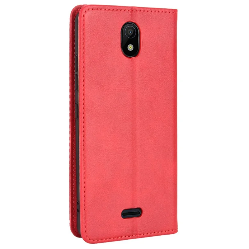 For Nokia C100 4G PU Leather Retro Flip Wallet Case Stand Function Flip Auto Closing Magnetic Cover - Red