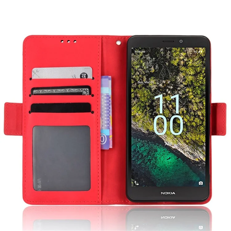 Para Slots de Cartão Múltiplo do Nokia C100 4g, Capa de Proteção Completa, Fecho Magnético Duplo PU Couro de Couro Tampa da Carteira - Vermelho