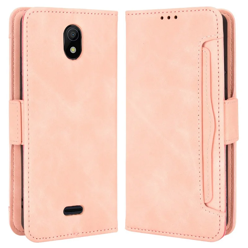 Para Nokia C100 4G Ranuras de Tarjetas Múltiples Case de Protección Completa Doble Magnetic Curo de Cuero PU Cubierta de Billetera - Rosado