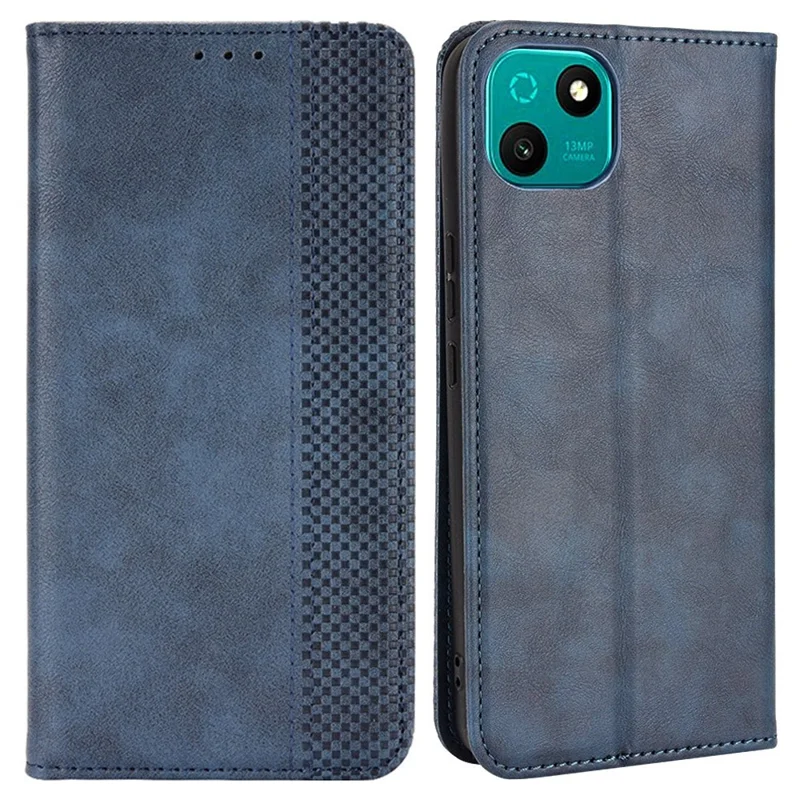 Für Wiko T10 4G Retro Texture Magnetische Auto-absorbierte stoßfeste Hülle PU-Ledertasche Ständer Cover - Blau
