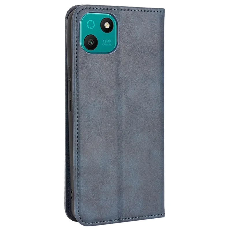 Für Wiko T10 4G Retro Texture Magnetische Auto-absorbierte stoßfeste Hülle PU-Ledertasche Ständer Cover - Blau