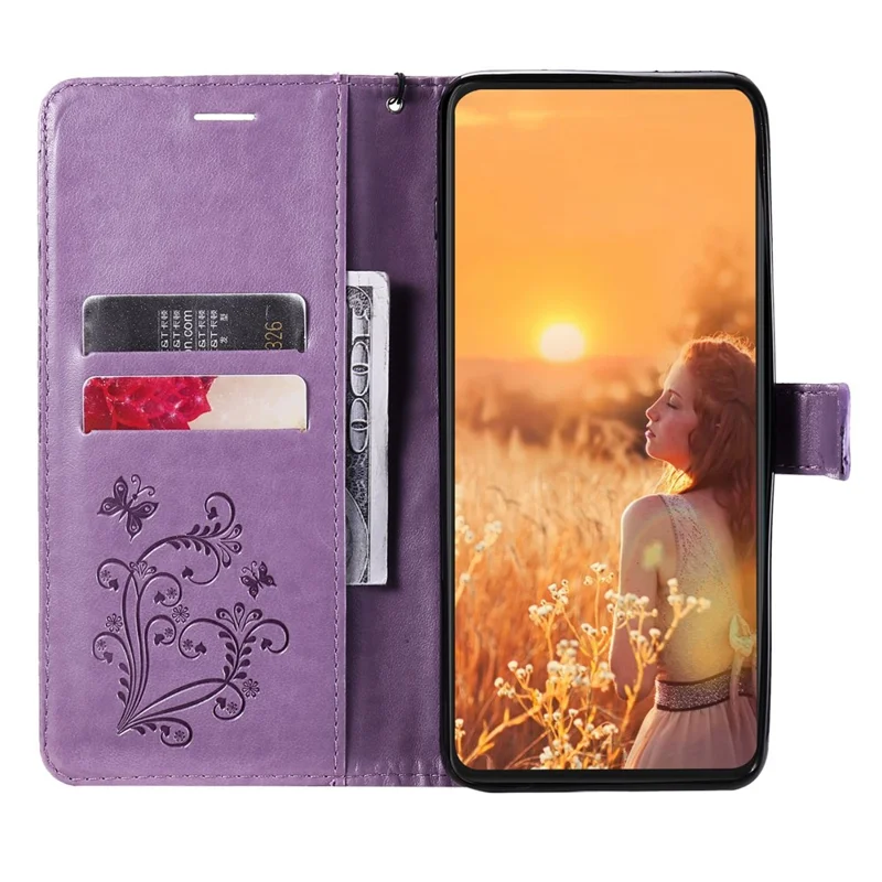 For iPhone 14 Case Solid Color Leather Mobile Cover Wallet Stand with Strap - Purple