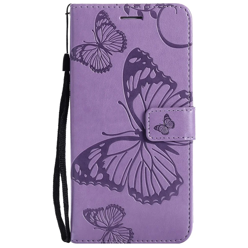 For iPhone 14 Case Solid Color Leather Mobile Cover Wallet Stand with Strap - Purple